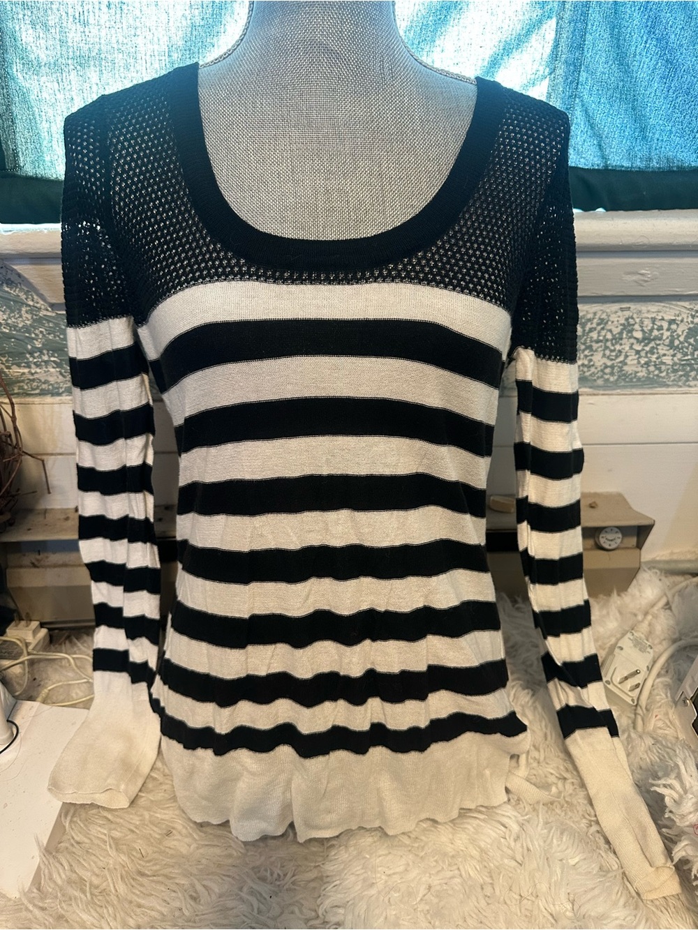 Victoria's Secret Black and White Striped Lightweight Knit Sweater
